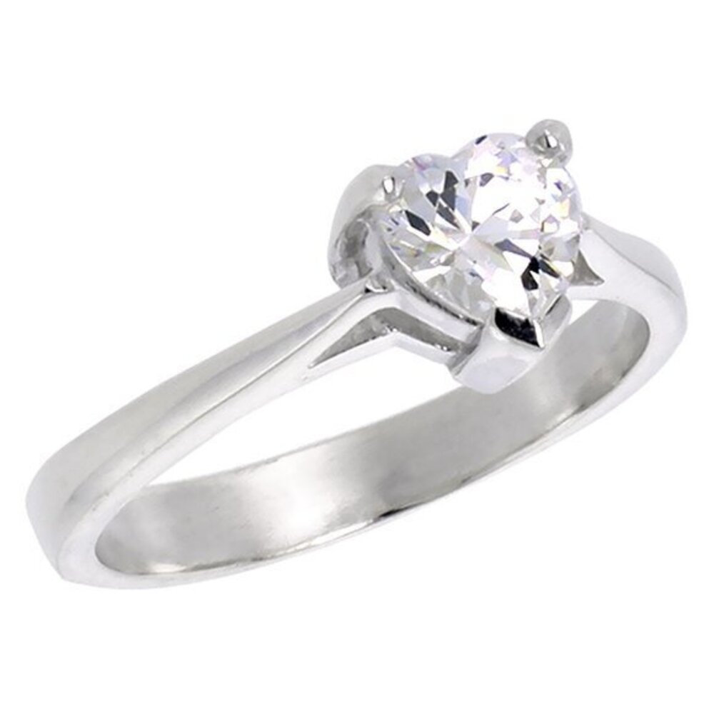 Sterling Silver Cubic Zirconia 5mm Heart Shape Solitaire Engagement Ring for Wom